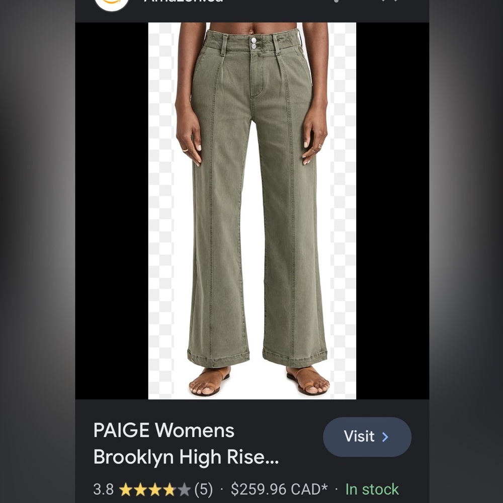 PAIGE Womens Brooklyn High Rise Wide Leg Doubl Ebutton Vintage Ivy Green size 27